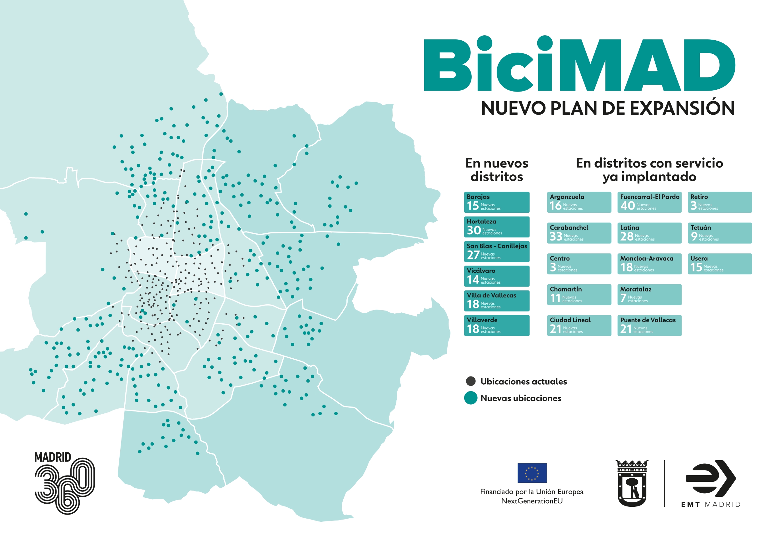 Ampliación BiciMAD, mapa de ubicaciones